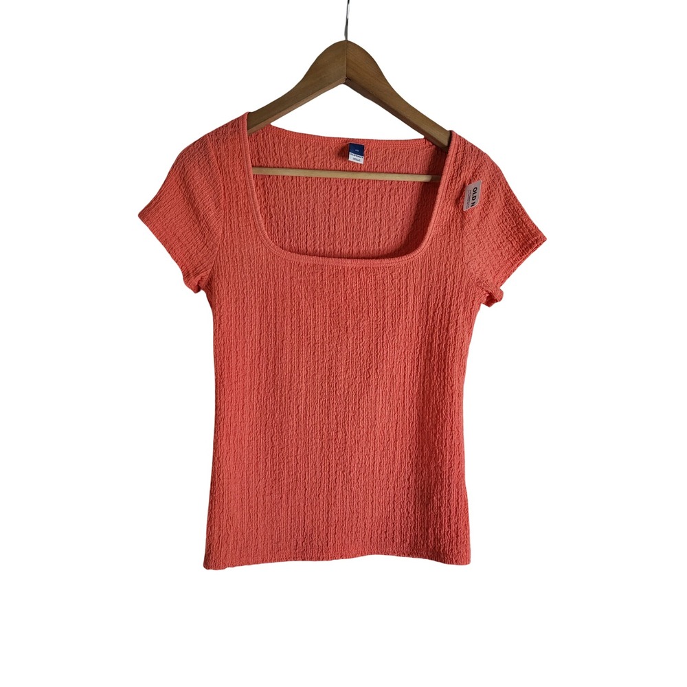 Old Navy Womens XS Coral Orange Seersucker Square Neck Short Sleeve Top